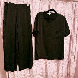 Lunya Deep BLACK Satin Lounge Set